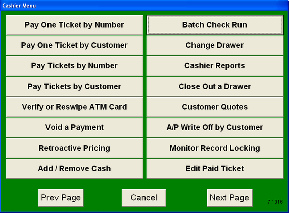 Cashier Menu